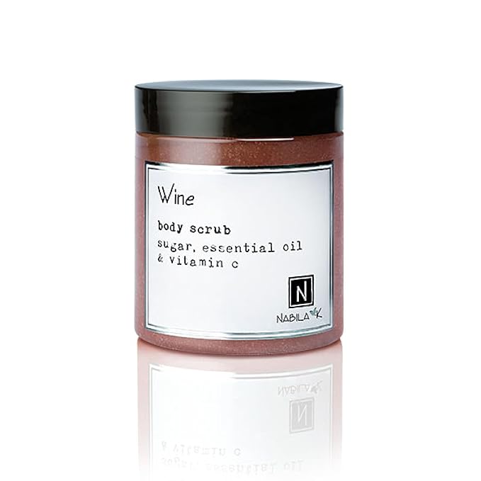 Wine Body Scrub Made in USA with Essential Oil and Vitamin C by Nabila K - Exfoliate and Moisturize for Smooth Skin - Luxury for Women & Men, 10 oz