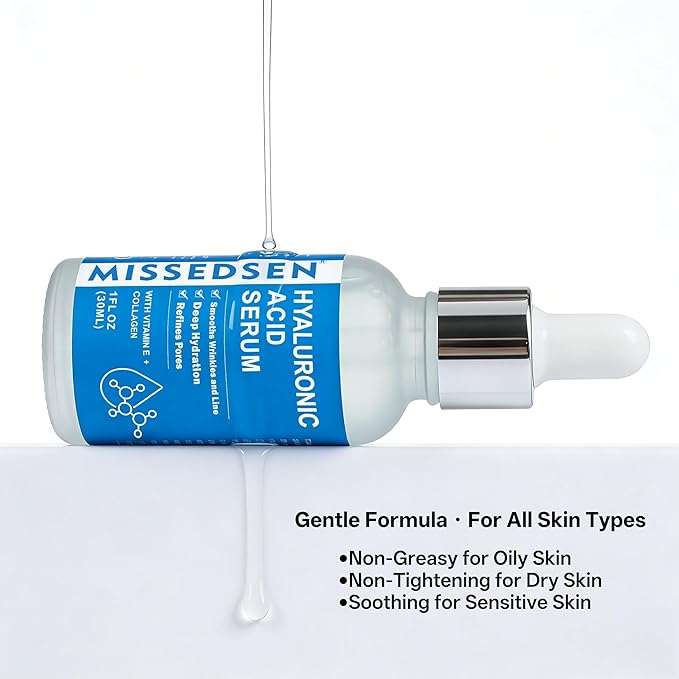 Hyaluronic Acid Serum with Collagen Vitamin E Oil for Skin Care, Hydrating, Brightening Serum for Face anti aging for All Skin Types Daily Use 1Fl oz