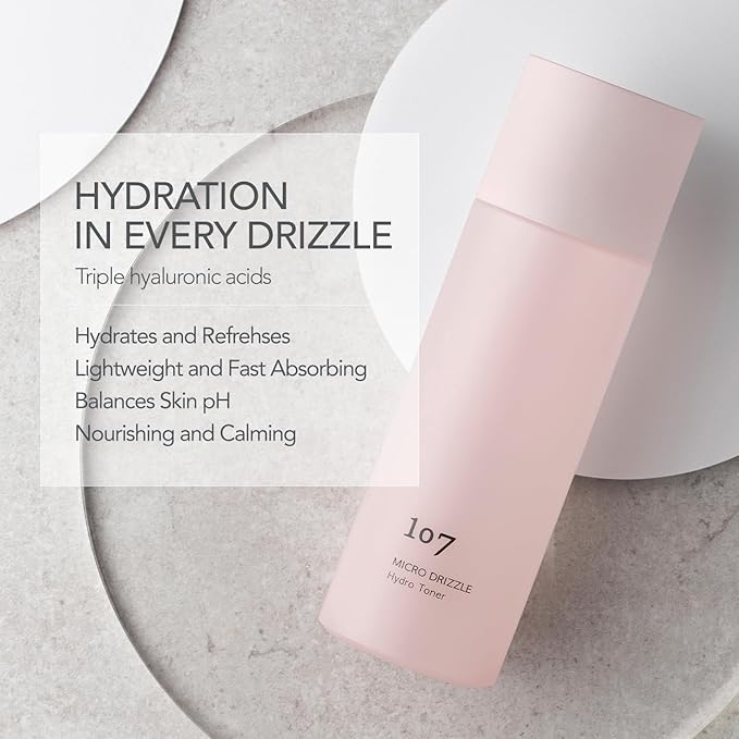 107 Hyaluronic Acid Toner, Lightweight Face Moisturizer, Hydrates, Soothes, and Balances Skin, Refreshing Micro Toner for Dry Skin (5.2 fl oz)