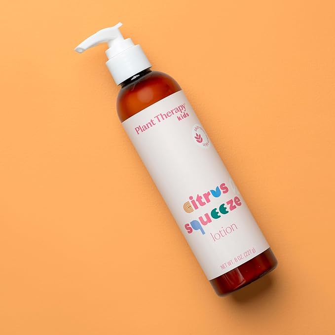 Plant Therapy Kids Citrus Squeeze Lotion 8 oz, Natural Kids Body Lotion with Citrus Essential Oils, Lightweight Daily Moisturizer for Soft, Hydrated Skin