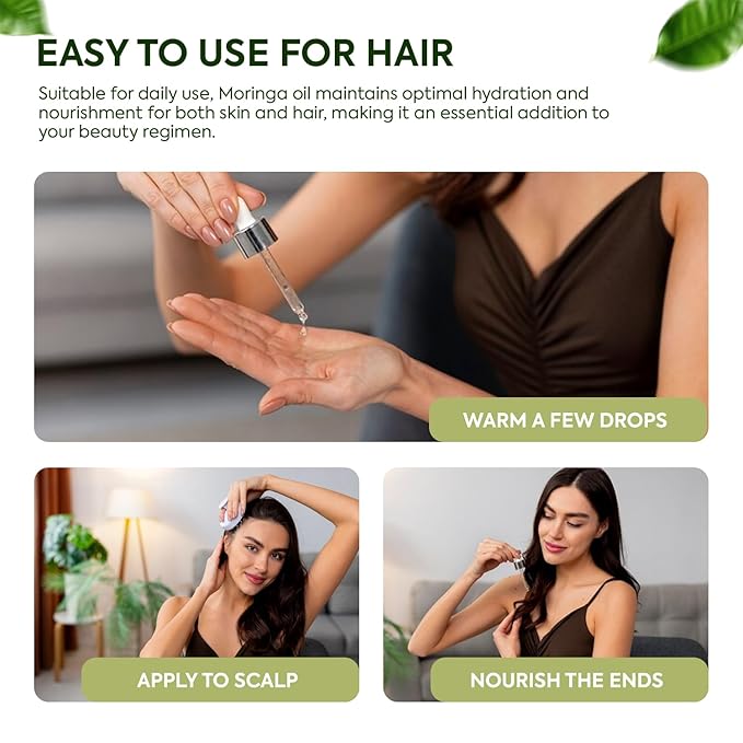 SANOOR Moringa Miracle Oil | FBA Approved | 100% Pure & Cold-Pressed | Deeply Hydrating Oil for Hair & Skin with Natural Nutrient-Rich Hair Butter for Strength & Shine | 2.02oz (60ml)