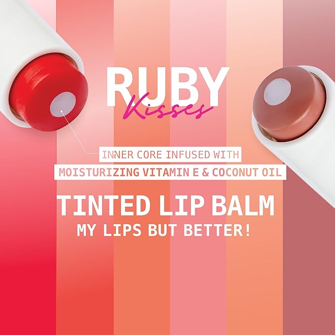 Ruby Kisses Balm Up Tinted Lip Balm, Non-Greasy Hydrating Formula, Nourishing Coconut Core & Vitamin E Infused, Lip Care with Natural Shine, Lightweight Sheer Color (Pink Nude)