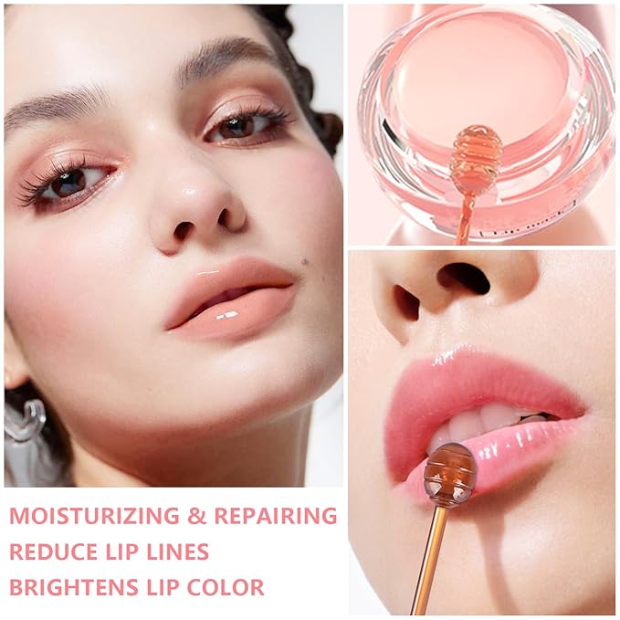 3 Pcs Bee Coconut Apple Honey Pot Lip Mask Sleeping Mask Hydrate Repair Prevent Dry Cracked Lip Exfoliator Care (Strawberry+Apple Lime)