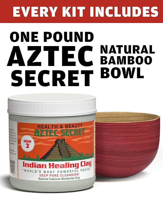 Aztec Secret Essential Indian Clay Mask Kit by Etana – 100% Natural Calcium Bentonite for Deep Pore Cleansing - Facial, Hair & Body Detox Set With Accessories (Pack of 2)