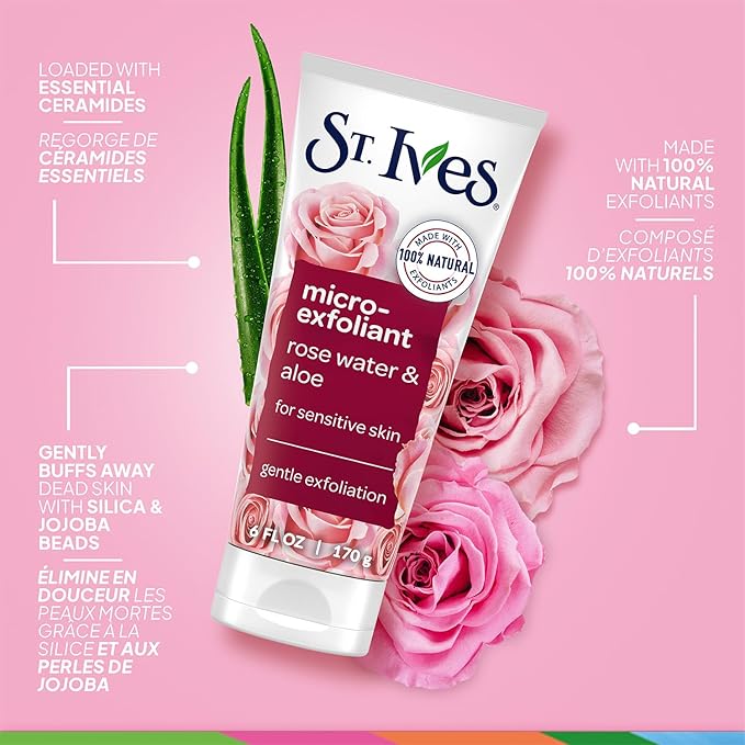 St. Ives Face Scrub, Exfoliant Variety 2-Pack – Avocado & Honey + Rose Water & Aloe Vera Microexfoliant for Balanced, Dry & Sensitive Skin