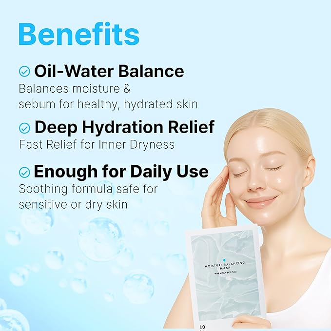 Balancing Face Mask Sheet - Korean Facial Mask for Hydrating & Soothing Sensitive Skin, Herbal Essence & Hyaluronic Acid, Korean skincare, Mask for instant Moistureizing, Glow [ 10 Sheet ]
