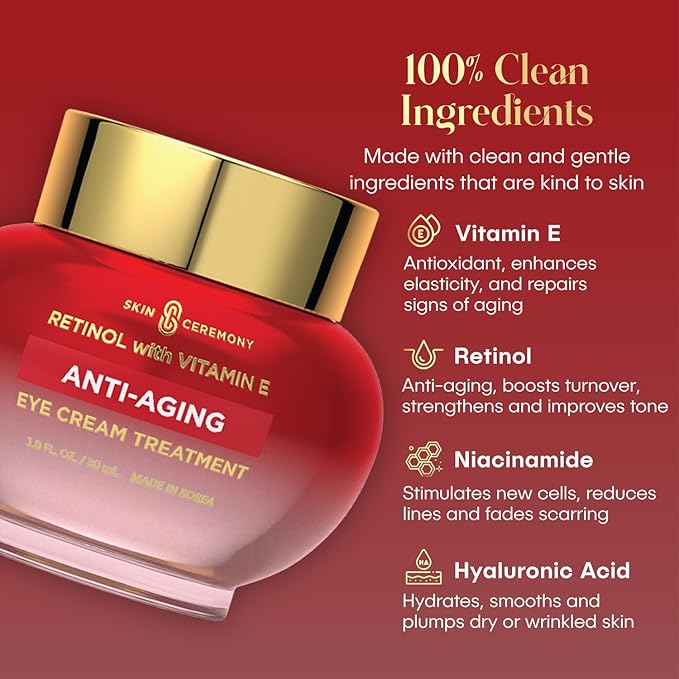 Retinol & Vitamin E Eye Cream – Dermatologist Tested, Anti Aging Korean Skin Care – Smooths Fine Lines, Firms, Depuffs, Hydrates Under Eyes – Vegan, Clean Beauty – 1 Fl Oz