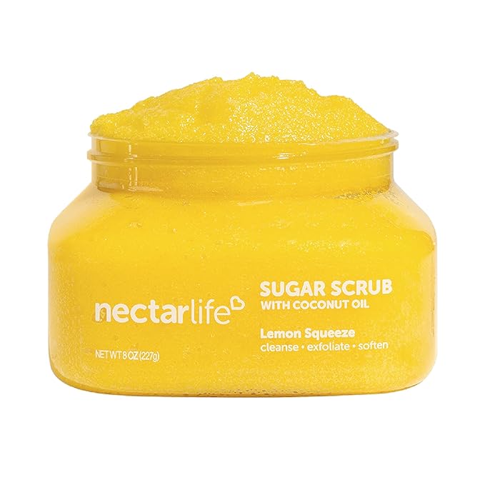 Nectar Life Exfoliating Sugar Scrub, Moisturizing Body Scrub with Coconut Oil & Shea Butter, Pre Shave Exfoliator (8 Ounce, Lemon)