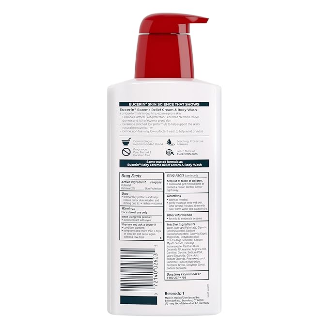 Eucerin Eczema Relief Cream Body Wash, Eczema Body Wash with Colloidal Oatmeal, Ceramide-3 and Licorice Root Extract, 13.5 Fl Oz Bottle