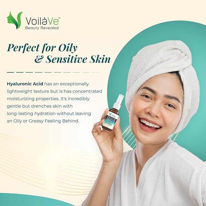 VoilaVe Hyaluronic Acid Serum for Face - 100% Pure, Hydrating & Anti-Aging Formula with Collagen Peptides - Plumps, Moisturizes, Reduces Wrinkles & Dark Spots - Non-Greasy, Paraben-Free, 1 fl. oz