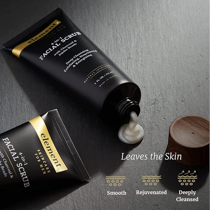 Element Charcoal & Jojoba Beads Men's Exfoliating Face Scrub - Dermatologist Tested, Removes Dead Skin Cells, Deep Cleansing Scrub - Clean Beauty, Cruelty-Free Korean Skincare - All Skin Types - 5 oz