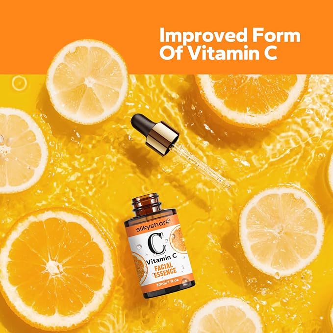 SilkyShark Vitamin C Serum (1 Fl, Oz), Antiaging Facial Essence & Eye Serum with Vitamin C, Hyaluronic Acid, Vitamin E Serums, Radiance Serums, Boosts Skin Collagen