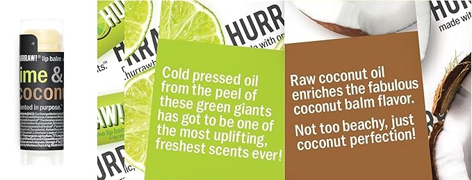 Hurraw! Lime & Coconut Combo Lip Balm: Organic, Certified Vegan, Cruelty and Gluten Free. Non-GMO, 100% Natural Ingredients. Bee, Shea, Soy and Palm Free. Made in USA