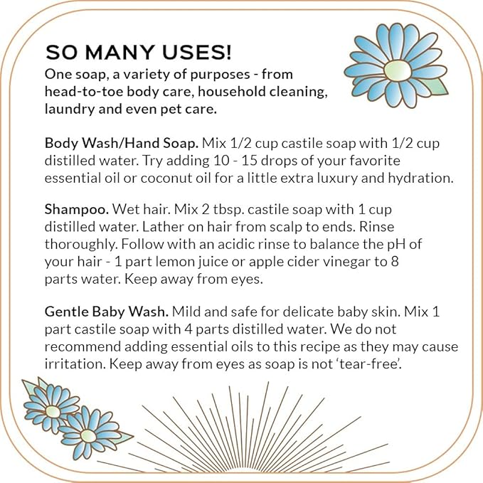 Quinn's Pure Castile Organic Unscented Liquid Soap 32 oz Alcohol Free Rose Witch Hazel with Aloe Vera 16oz