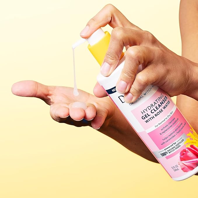 Dickinson's Original Witch Hazel Hydrating Gel Facial Cleanser with Rose Water, 12 Fl Oz, For Normal to Dry Skin, Hydrates and Nourishes Skin, Helps Calm Redness, Alcohol-Free Face Wash