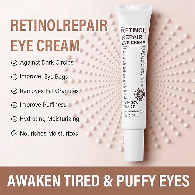 2 Pcs Retinol Repair Eye Cream，Instant Results Eye Cream，Reduces the Appearance of Dark Circles，Stretch Wrinkles at the Corners of the Eyes，Moisturize and Improve Eye Bags，1.05 Oz Each