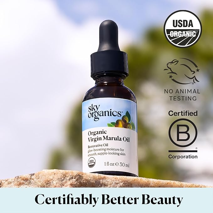 Sky Organics Organic Marula Oil for Face 100% Pure & Cold-Pressed USDA Certified Organic to Replenish, Balance & Boost Glow, 1 fl. Oz