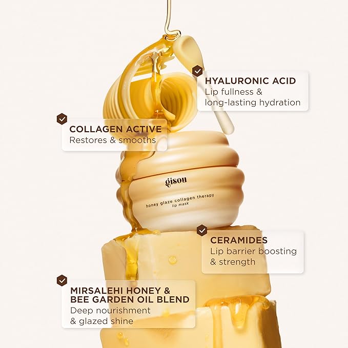 Gisou Honey Glaze Collagen Therapy Lip Mask - Intense Hydration, Visible Repair & Glazed Shine with Mirsalehi Honey, Collagen Active & Hyaluronic Acid