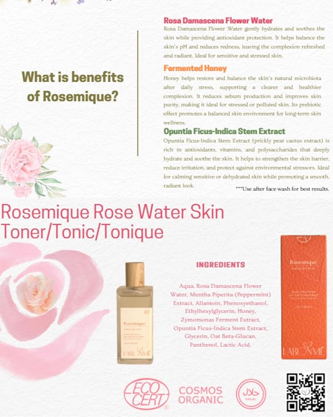 Rosemique Toner/Tonic, Alcohol-Free Rose Water Toner & Hydrating Face Mist | pH Balancing, Refreshing & Soothing Spray for Sensitive, Dry & Oily Skin, Turkish Rose, Swiss Quality