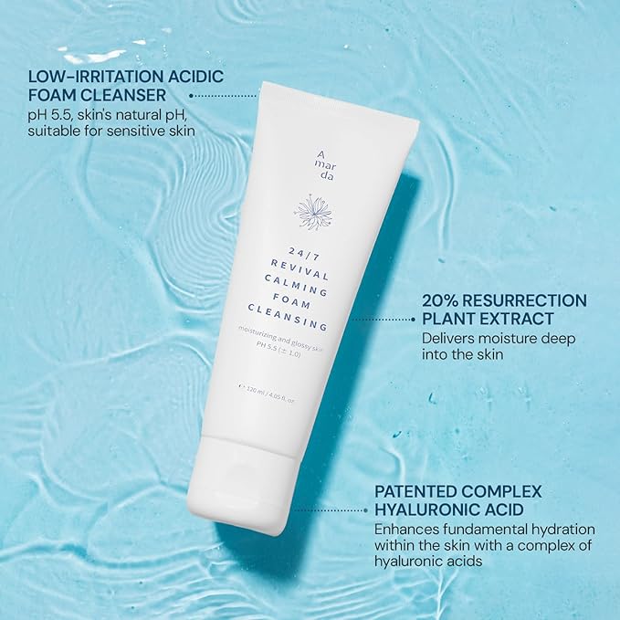 A MAR DA 24/7 Revival Foam Cleanser 120ml – Low-pH Face Wash for Sensitive Skin with Resurrection Plant, Hyaluronic Complex & Coconut-Derived Surfactants