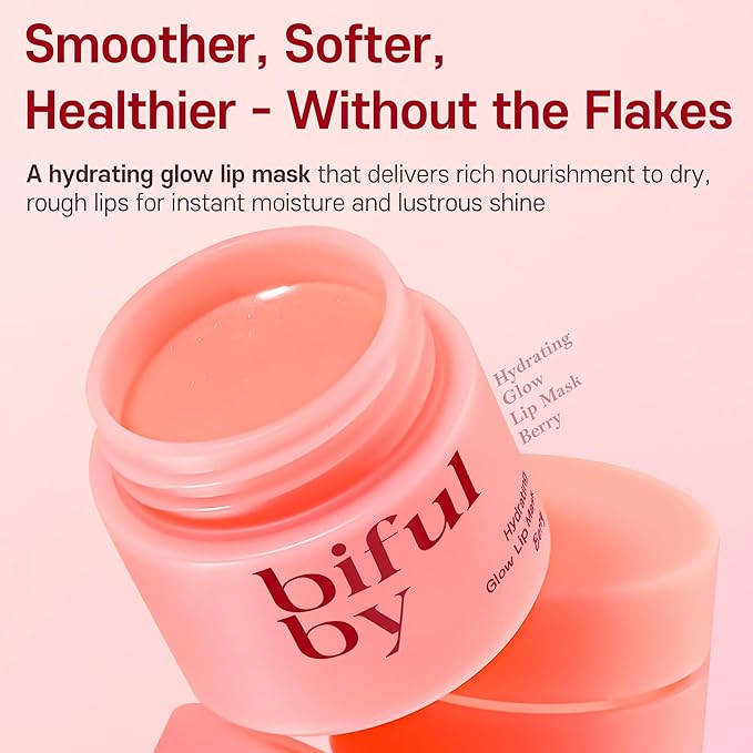 Korean Mini Lip Balm Hydrating Glow Lip Mask (Berry) 10g, 12hrs Long-lasting Overnight Moisture Butter for Women