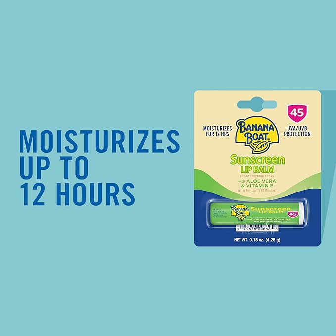 Banana Boat SPF Lip Balm with Aloe Vera & Vitamin E,0.15oz | Beach Essentials,Moisturizing Lip Sunscreen SPF 45,Travel Sunscreen for Lips,0.15oz,(Pack of 10)