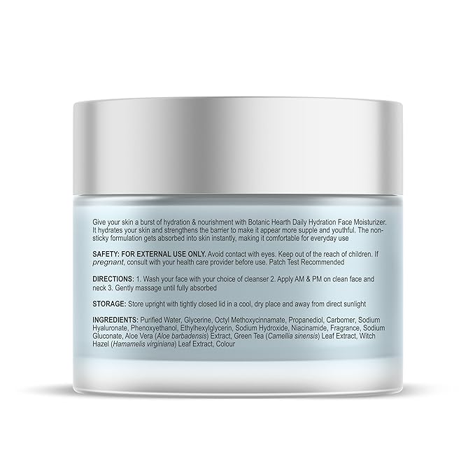 Botanic Hearth Daily Hydration Moisturizer With Hyaluronic Acid, Green Tea Extract | All Skin Type | 3.5 Fl Oz | 100 G