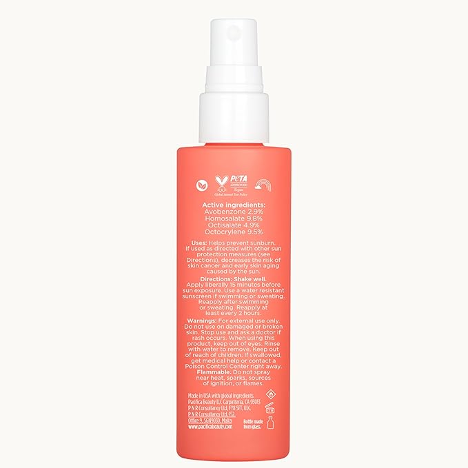 Pacifica Setting Spray Glow Baby Brightening Mist, Broad Spectrum SPF 45, UVA/UVB Protection, Blue Light Protection, Facial Mist, Suncare, Skin Care, Vegan, 1.7 fl oz (1 Count)