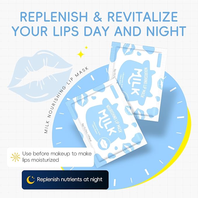 AKARY Milk 5 Pcs Moisturizing Lip Mask, Lip Sleep Gel Pads Mask Bulk for Moisturizing, Patches Let Skin Smoothing, Exquisite, Remove Dead Skin, Keep Plump & Wrinkle, for Dry or Chapped Lips (5)