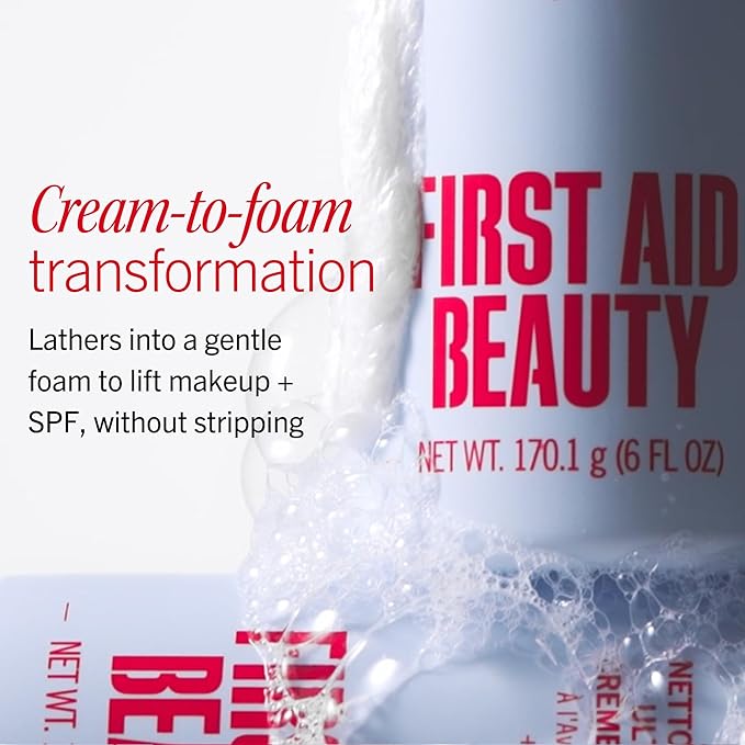 First Aid Beauty Ultra Gentle Cream-to-Foam Pure Facial Cleanser – Makeup Removing Face Cleanser - Face Wash with Colloidal Oatmeal & Glycerin, for Sensitive, Acne & Blemish-Prone Skin, 10 oz