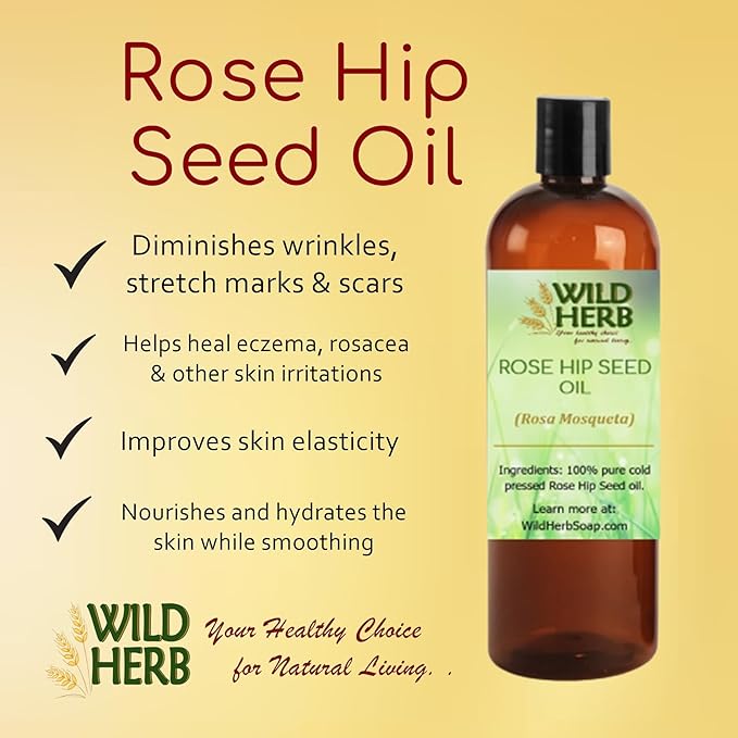 Wild Herb Rosehip Seed Oil - Cold Pressed, USDA and ISO 9001 Certified Organic Supplier 32 OZ