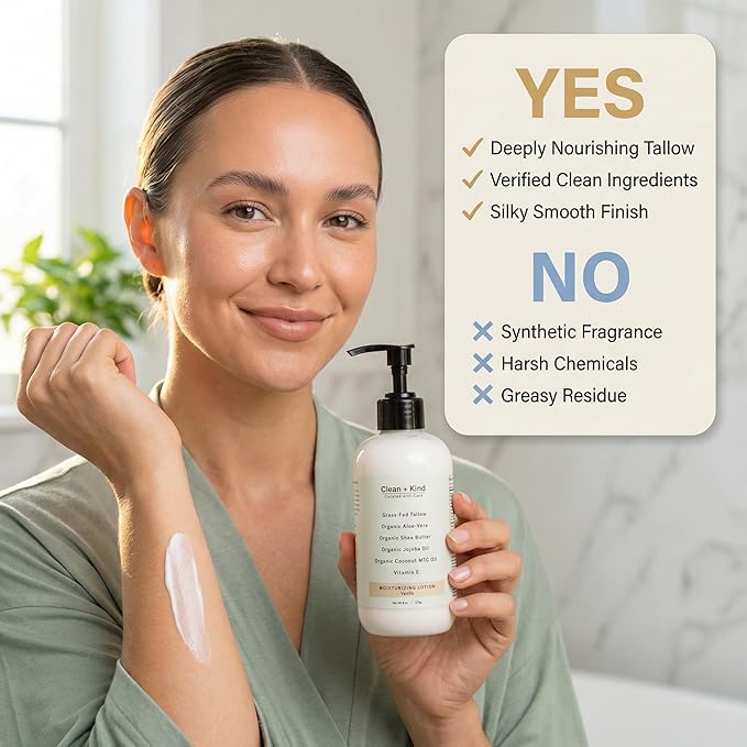 Daily Moisturizing Lotion – Tallow Body Lotion with Aloe Vera, Shea Butter, Jojoba Oil, MCT Oil & Vitamin E – Deep Hydration for Dry, Rough, Sensitive Skin (8 oz, Vanilla)