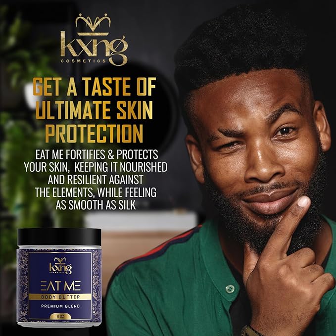 KXNG Cosmetics Organic Shea Body Butter Cream – 8oz | Whipped Body Butter for Men & Women with Shea, Cocoa, Mango & Coconut Oil | Deep Hydration for Dry Skin, Hands & Feet – Eat Me XL