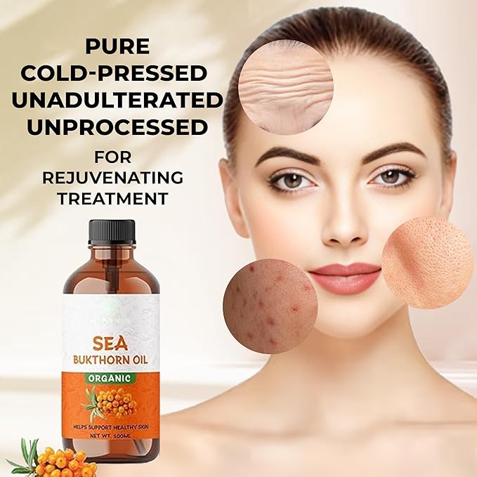 ABBASI & CO Sea Buckthorn Oil 100ml - 100% Pure, Raw, Virgin, Cold-Pressed, Non-Comedogenic, Fast-Absorbing, Skin & Hair Rejuvenation, Rich in Omega Fatty Acids & Antioxidants - Travel Size