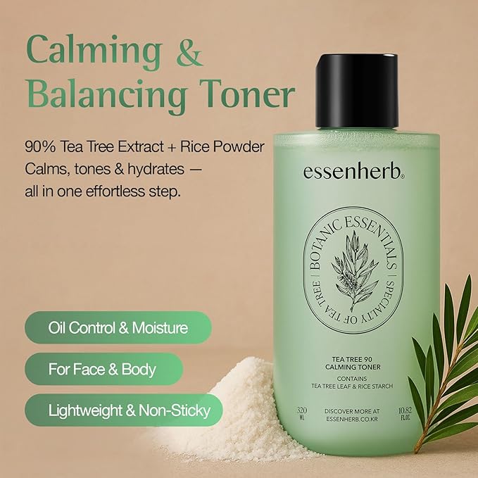 Tea Tree 90 Calming Toner – Daily Face Toner for Oily & Sensitive Skin, Helps Soothe Redness and Control Sebum, Formulated with Tea Tree and Rice Powder, Korean Skin Care (10.82 fl oz)
