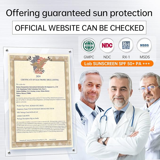 VGO Sunscreen for Face SPF 50+, Mineral Sunscreen with Zinc Oxide, Broad Spectrum Protection, No White Cast, Oil-Free & Non-Comedogenic, Suitable for All Skin Types & Tones, Travel Size (1.76 Fl Oz)