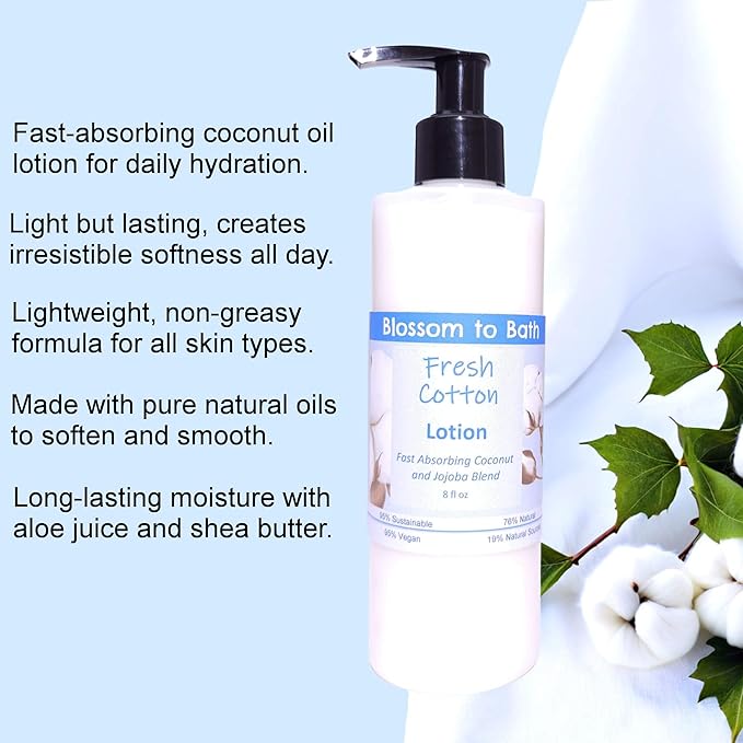 Fresh Cotton Lotion (8 Ounce) - Phthalate Free Fragrance - Absorbs Quickly with a Clean Cotton Scent