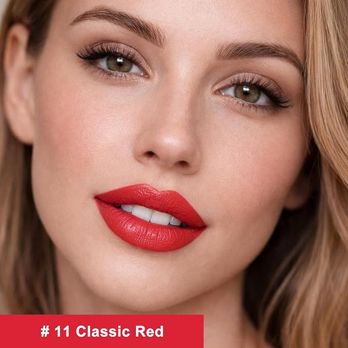 Classic Red Cream Lipstick Lip Crayon, Hydrating Lipstick for Women, Smooth Natural Color Tinted Lip Balm & Lip Crayon Liner in One, Buildable Color with Soft Finish, 11