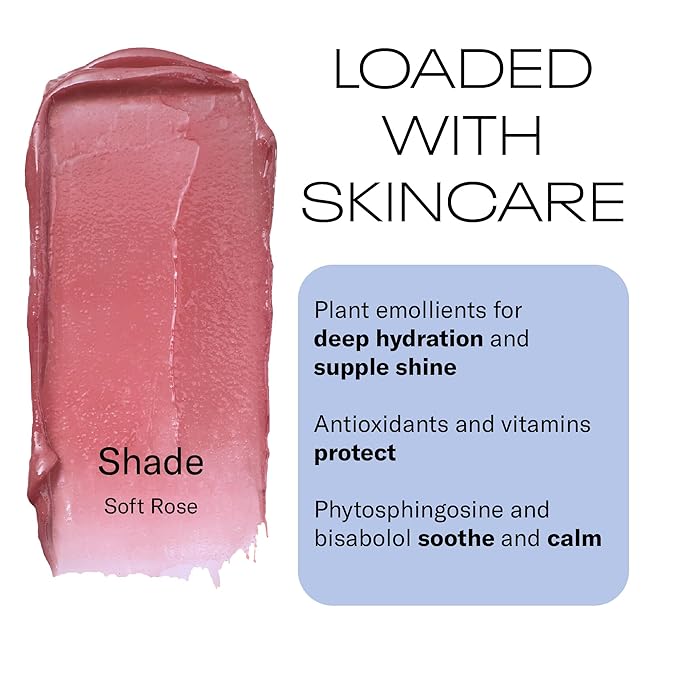 MOB Beauty Hydrating Shine Lip Balm, Soft Rose Tinted Lip Balm Stick with Jojoba and Sunflower Oils, Moisturizing Glossy Finish, Vegan, Cruelty Free