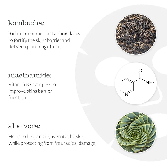Elemental Herbology Kombucha Infusion Sheet Mask, 1 Mask– Radiance-Boosting, Face Sheet Mask with Probiotics, Niacinamide & Aloe Vera – Brightens, Hydrates & Strengthens Skin Barrier