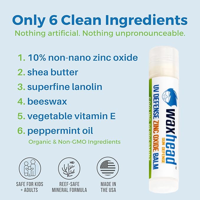 Waxhead Zinc Oxide Lip Balm SPF – Lip Sunscreen Chapstick with Non Nano Zinc Oxide, Mineral Sun Protection for Sensitive Skin, Kids & Adults, Reef-Safe (Mint 4 Pack)