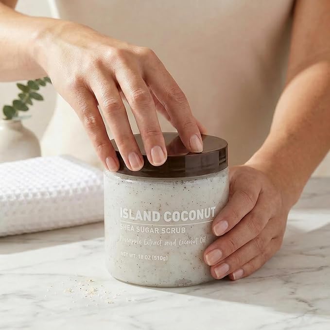 Island Coconut Sugar Scrub – Exfoliating Body Scrub for Women, Moisturizing Shea Butter, Natural Sugar Exfoliant, Hand and Foot Scrub, Paraben-Free, All Skin Types, 18 oz (Pack of 2)