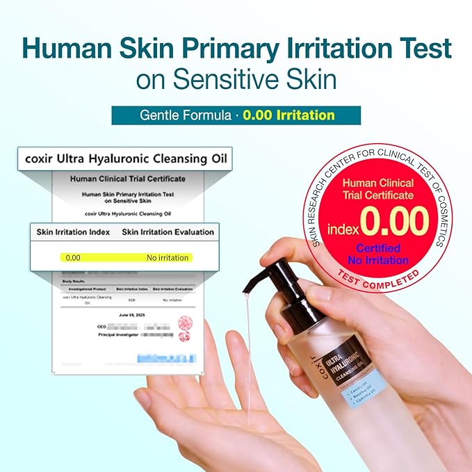 coxir Ultra Hyaluronic Cleansing Oil - Gentle Korean Oil Cleanser for Makeup, Blackheads & Pore Care, Multi-Layer Hyaluronic Acid, Vegan Formula for All Skin Types, Non-Comedogenic, 5.07 fl oz