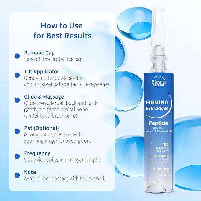 Cooling Plant-Powered Peptide Eye Serum - Quadruple Hyaluronic Acid Collagen Anti-Aging, Soothing Sensitive Under Eye Cream for Puffiness Dark Circles Fine Lines, with Roller Massage Ball, 0.34 fl oz