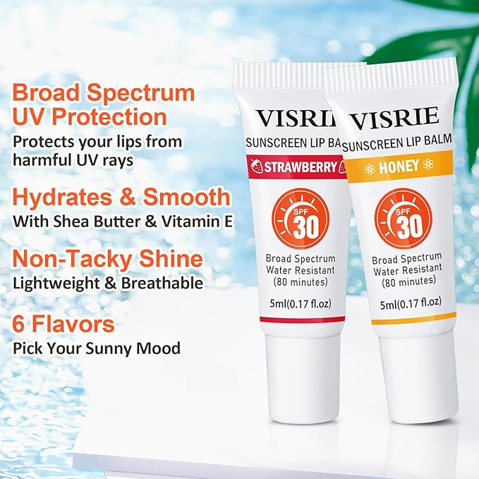 VISRIE SPF 30 Sunscreen Lip Balm 12 Pack,Clear SPF Lip Gloss UVA/UVB Sun Protection, Moisturizing Lip Sunscreen with Vitamin E and Shea Butter, Travel Sunscreen for Lips