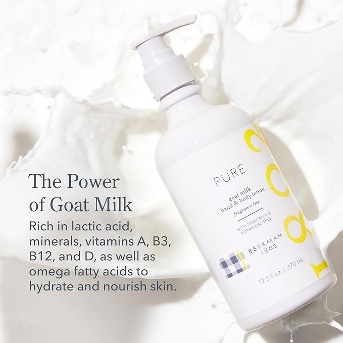 Beekman 1802 Goat Milk Lotion – Body Lotion & Hand Lotion for Dry Skin, Lightweight Non-Greasy Formula with Shea Butter & Jojoba Oil, Cruelty Free, Lotion Pump – Fragrance Free