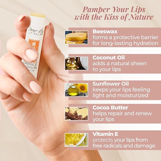 Chap-Lip Lip Balm 100% Natural Lip Balm Set - Hydrating and Moisturizing Beeswax Natural 4 Flavor Assortment - Lip Moisturizer for Dry Lips - Cocoa Butter - Petroleum Free Pack of 8