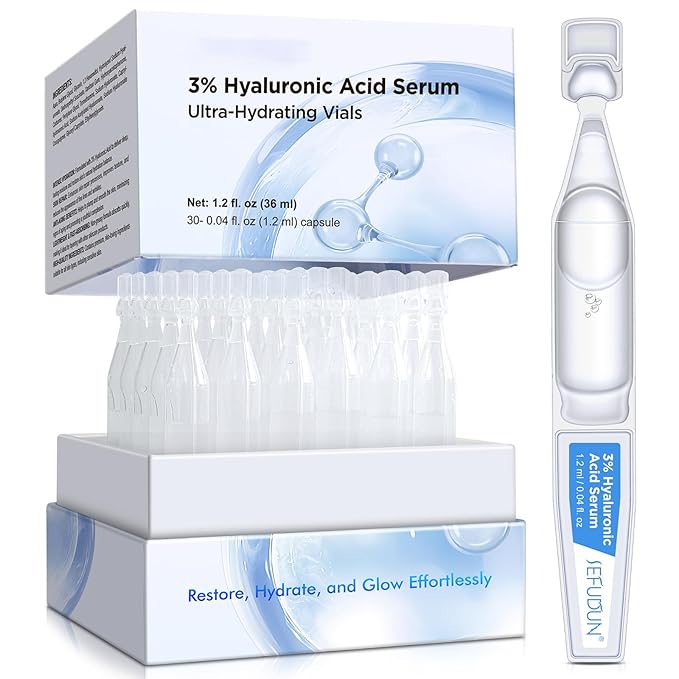 3% Hyaluronic Acid Serum Ultra-Hydrating Vials 30 pcs - 3% Hyaluronic Acid Serum For Face - Single Use Hyaluronic Acid Tubes - Intensive Moisturizing, Skin Tightening, Emergency Repair, Anti-Aging