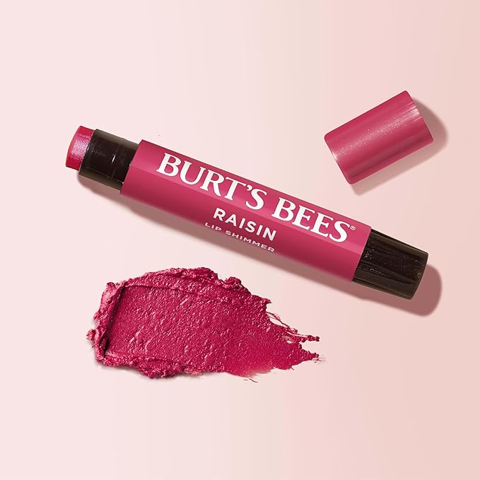 Burt's Bees Lip Shimmer, Raisin, Tinted Lip Balm Stick, Moisturizing for All Day Hydration with Natural Glowy Pigmented Finish & Buildable Color, 1 Count, 0.09 Oz