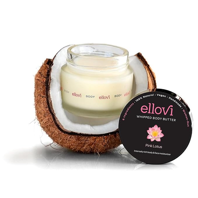 Ellovi All-Natural Luxuriously Whipped Body Butter - Pink Lotus - Pure Enough to Eat - Made With Just 6 Vegan Ingredients - 100% Plant-Based Moisturizer For Naturally Healthy Skin (0.57 fl. oz/16.8ml)